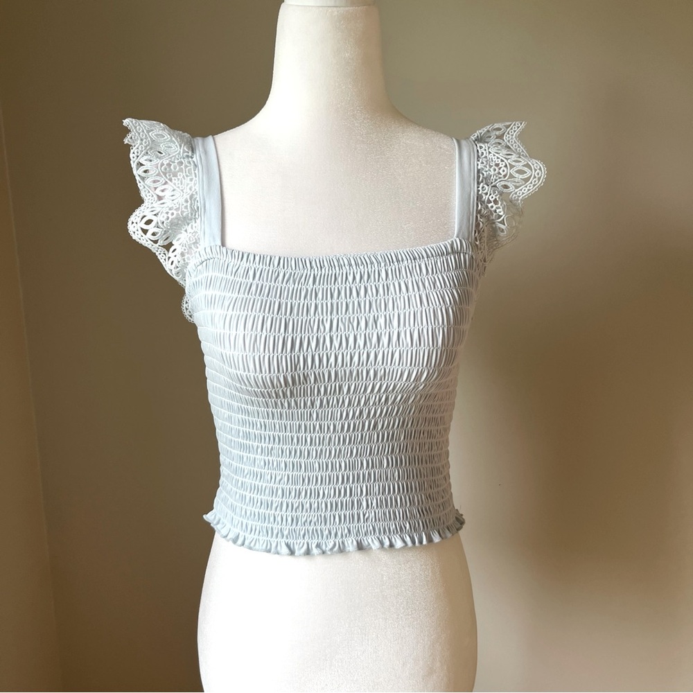 Express Crop Top with Lace Straps | Size XS | (Blue)